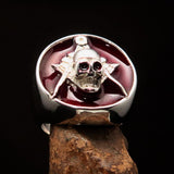 Perfectly crafted Men's Masonic Skull Ring Red - Sterling Silver - BikeRing4u