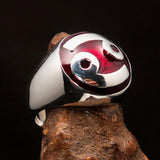 Perfectly crafted domed Men's Zodiac Cancer Ring Red - Sterling Silver - BikeRing4u
