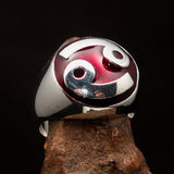 Perfectly crafted domed Men's Zodiac Cancer Ring Red - Sterling Silver - BikeRing4u