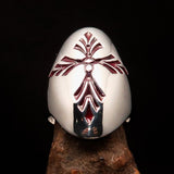 Perfectly crafted Men's Saint Lorenz Cross Ring red - Sterling Silver - BikeRing4u