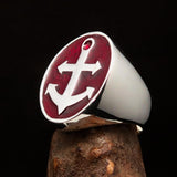 Perfectly crafted Men's Sailor Ring Big Anchor red - Sterling Silver - BikeRing4u