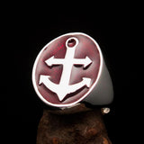 Perfectly crafted Men's Sailor Ring Big Anchor red - Sterling Silver - BikeRing4u