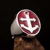 Perfectly crafted Men's Sailor Ring Big Anchor red - Sterling Silver - BikeRing4u