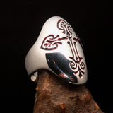 Perfectly crafted Men's Coptic Cross Ring red - Sterling Silver - BikeRing4u