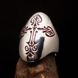 Perfectly crafted Men's Coptic Cross Ring red - Sterling Silver - BikeRing4u