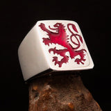 Perfectly crafted Men's red Rampant Lion Ring - Sterling Silver - BikeRing4u