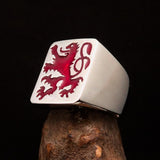Perfectly crafted Men's red Rampant Lion Ring - Sterling Silver - BikeRing4u