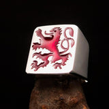 Perfectly crafted Men's red Rampant Lion Ring - Sterling Silver - BikeRing4u