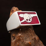 Perfectly crafted Men's red Naval Cannon Ring - Sterling Silver - BikeRing4u
