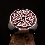 Perfectly crafted Men's Ring Celtic Birgit's Cross Red - Sterling Silver - BikeRing4u
