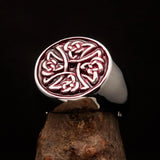 Perfectly crafted Men's Ring Celtic Birgit's Cross Red - Sterling Silver - BikeRing4u