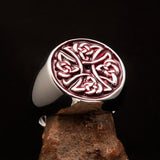 Perfectly crafted Men's Ring Celtic Birgit's Cross Red - Sterling Silver - BikeRing4u