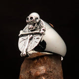 Excellent crafted Men's Sterling Silver Ring Bone Cross R.I.P Skull - BikeRing4u