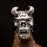 Excellent crafted Men's horned Devil Sterling Silver Ring - BikeRing4u