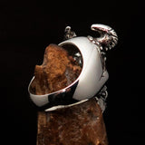 Excellent crafted Men's horned Devil Sterling Silver Ring - BikeRing4u