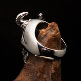 Excellent crafted Men's horned Devil Sterling Silver Ring - BikeRing4u