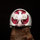 Excellent crafted ancient Men's Red Garuda Ring - Sterling Silver - BikeRing4u