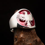 Excellent crafted ancient Men's Red Garuda Ring - Sterling Silver - BikeRing4u