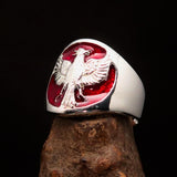 Excellent crafted ancient Men's Red Garuda Ring - Sterling Silver - BikeRing4u