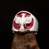 Excellent crafted ancient Men's Red Garuda Ring - Sterling Silver - BikeRing4u