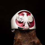 Excellent crafted ancient Men's Red Garuda Ring - Sterling Silver - BikeRing4u