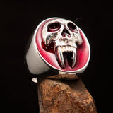 Excellent crafted oval Men's Red Vampire Skull Ring - Sterling Silver - BikeRing4u