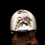 Excellent crafted Men's wild Bull Buffalo Ring - Mirror Polished Sterling Silver - BikeRing4u