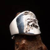 Excellent crafted Men's wild Bull Buffalo Ring - Mirror Polished Sterling Silver - BikeRing4u