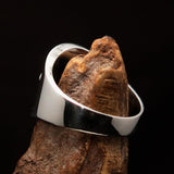 Excellent crafted Men's wild Bull Buffalo Ring - Mirror Polished Sterling Silver - BikeRing4u