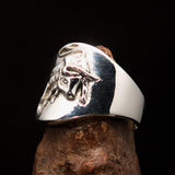 Excellent crafted Men's wild Bull Buffalo Ring - Mirror Polished Sterling Silver - BikeRing4u