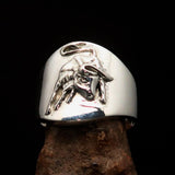 Excellent crafted Men's wild Bull Buffalo Ring - Mirror Polished Sterling Silver - BikeRing4u