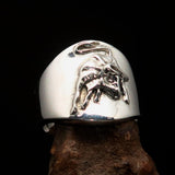 Excellent crafted Men's wild Bull Buffalo Ring - Mirror Polished Sterling Silver - BikeRing4u