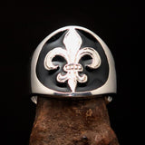 Excellent crafted Men's Black Fleur de Lis Seal Ring - Sterling Silver - BikeRing4u
