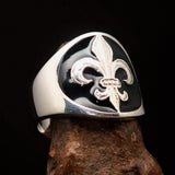 Excellent crafted Men's Black Fleur de Lis Seal Ring - Sterling Silver - BikeRing4u