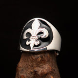 Excellent crafted Men's Black Fleur de Lis Seal Ring - Sterling Silver - BikeRing4u