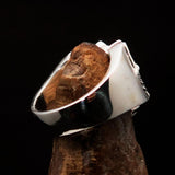 Excellent crafted antiqued Men's flying winged Cross Ring - Sterling Silver - BikeRing4u