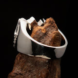 Excellent crafted antiqued Men's flying winged Cross Ring - Sterling Silver - BikeRing4u