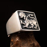 Perfectly crafted Men's black Sinhalese Lion Ring - Sterling Silver - BikeRing4u