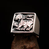 Perfectly crafted Men's black Sinhalese Lion Ring - Sterling Silver - BikeRing4u