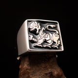 Perfectly crafted Men's black Sinhalese Lion Ring - Sterling Silver - BikeRing4u