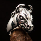 Excellent crafted Men's antiqued Bull Head Ring - Sterling Silver - BikeRing4u