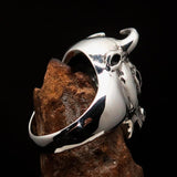 Excellent crafted Men's antiqued Bull Head Ring - Sterling Silver - BikeRing4u