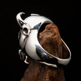 Excellent crafted Men's antiqued Bull Head Ring - Sterling Silver - BikeRing4u