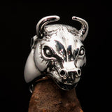 Excellent crafted Men's antiqued Bull Head Ring - Sterling Silver - BikeRing4u