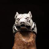 Excellent crafted Men's Animal Ring Pitbull red Garnet Collar - Sterling Silver - BikeRing4u