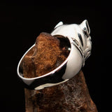 Excellent crafted Men's Animal Ring Pitbull red Garnet Collar - Sterling Silver - BikeRing4u