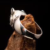 Excellent crafted Men's Animal Ring Pitbull red Garnet Collar - Sterling Silver - BikeRing4u