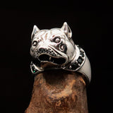 Excellent crafted Men's Animal Ring Pitbull red Garnet Collar - Sterling Silver - BikeRing4u
