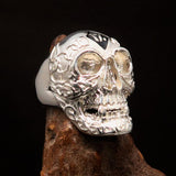Excellent crafted Men's black 1% Runes Skull Outlaw Ring - Sterling Silver - BikeRing4u