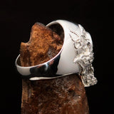 Excellent crafted Men's black 1% Runes Skull Outlaw Ring - Sterling Silver - BikeRing4u